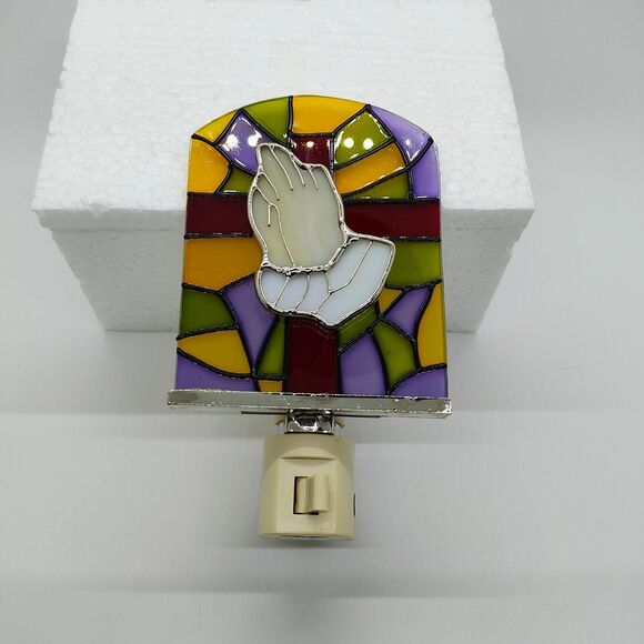 Praying Hands Mosaic "Stained Glass" Plug In Nightlight - NIB - Bulb Included - Picture 5 of 5